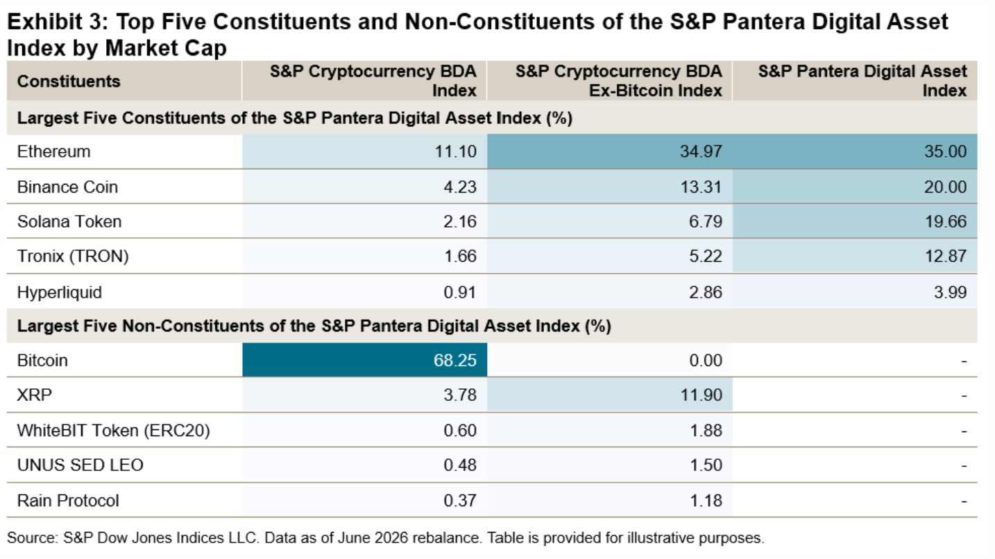 Exhibit 3: Top Five Constituents and Non-Contituents of the S&P Pantera Digital Asset Index by Market Cap